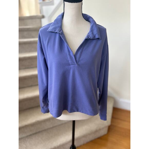 Athleta Retroterry Periwinkle Purple Johnny Collar Long Sleeve Pullover - Picture 2 of 7